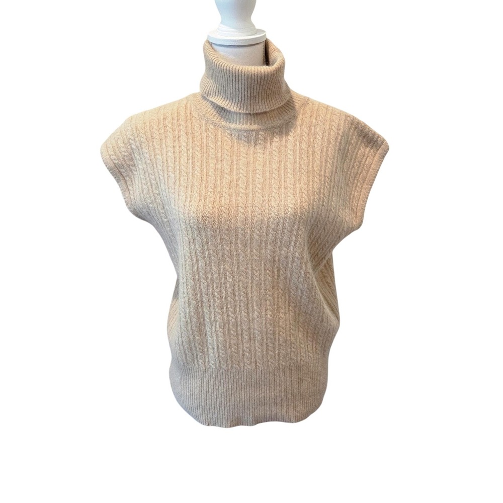 Liz Claiborne Vintage‎ Cable Knit Turtleneck Sweater Vest Lambswool Angora Tan M